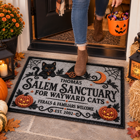 Salem Sanctuary For Wayward Cats Ferals And Familiars Welcome - Personalized Doormat