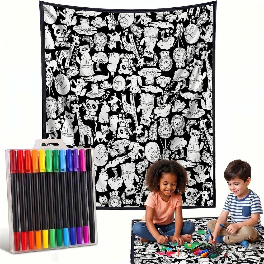 DIY Drawing Blanket with 24 Colors Markers, Doodle Your Own Blankets, Customizable Washable Paint & Play Blankets for Adults