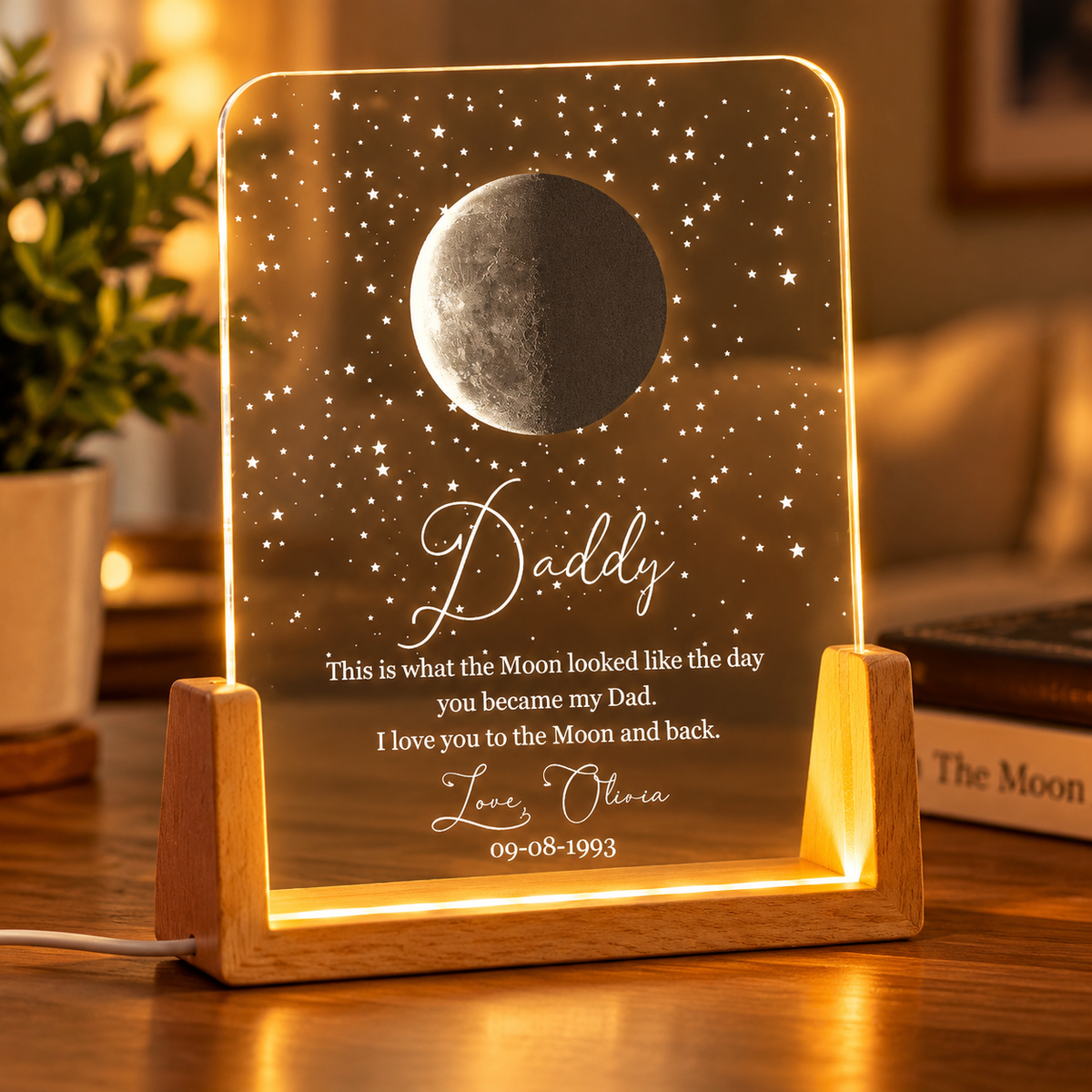 Father's Day Gifts, Custom Moon Phase By Date Gift For Dad Father's Day Keepsake - Personalized Night Light