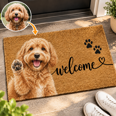 Welcome Pet Portrait Watercolor Art Welcome Mat - Personalized Doormat