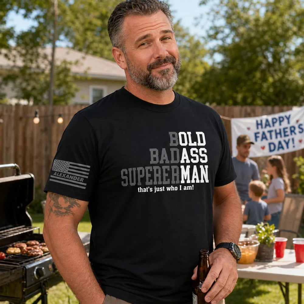 Bold Badass Superhuman Old Man - Personalized Sleeve Printed Shirt - Funny Father's Day Gift For Husband, Dad, Grandpa