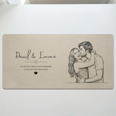 I Love You Now And Always Couple Photo Sketch Line Art - Personalized Desk Mat
