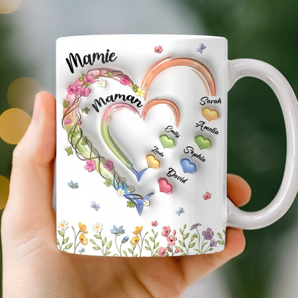 Mug Personnalisé À Effet Imprimé 3D Gonflé – Cadeau pour Maman, Mamie – Son Amour Rayonnant