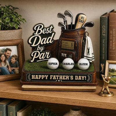 Best Dad By Par Custom Kid Name - Personalized 2-Layered Wooden Plaque - Father's Day Gift For Golf Dad