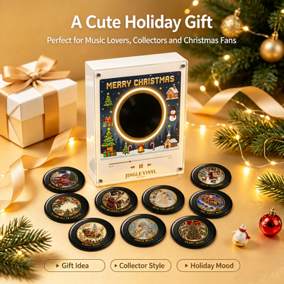Vintage Vinyl-Style Fridge Magnet Christmas Magnetic Music Player Set Gift For Family