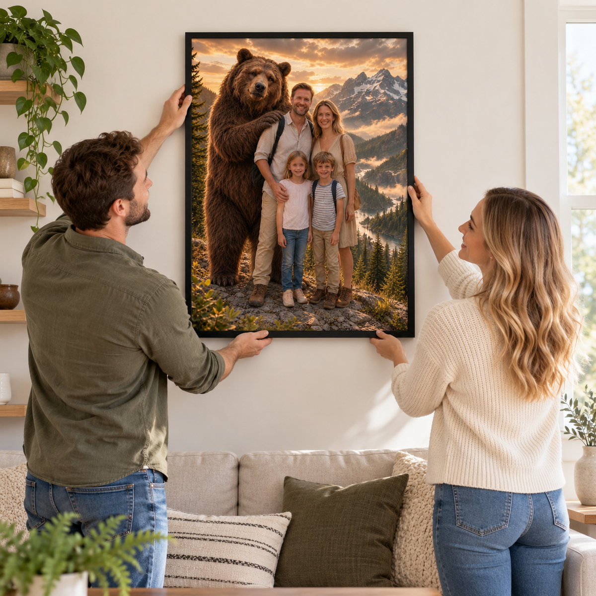 Personalized Adventure Poster – Custom AI Portrait with Animal Companion, Outdoor Wall Art Gift for Family