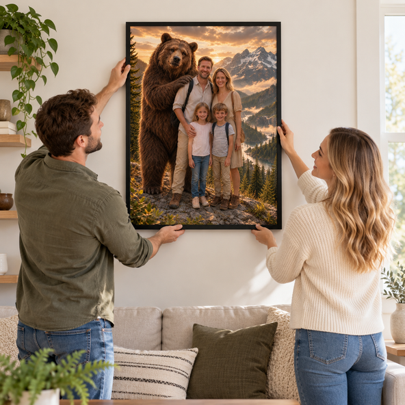 Personalized Adventure Poster – Custom AI Portrait with Animal Companion, Outdoor Wall Art Gift for Family