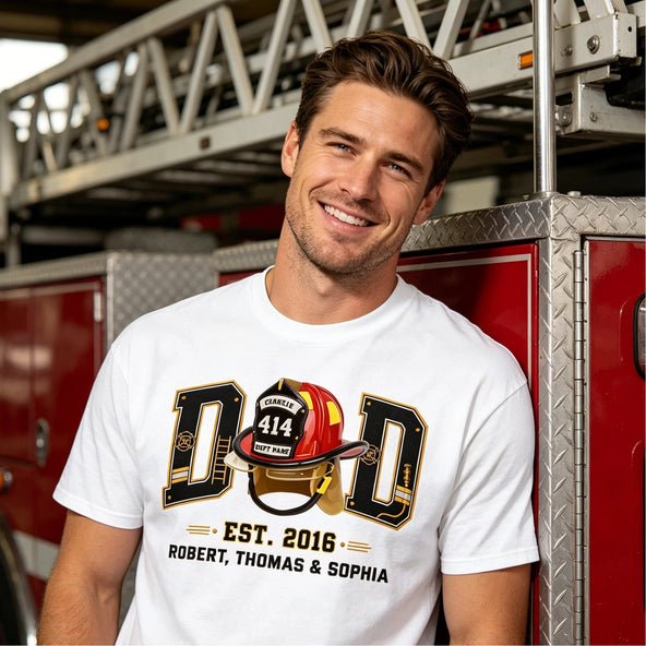 Proud Firefighter Dad Firefighter Helmet - Personalized Shirt - Father's Day Gift For Dad, Husband