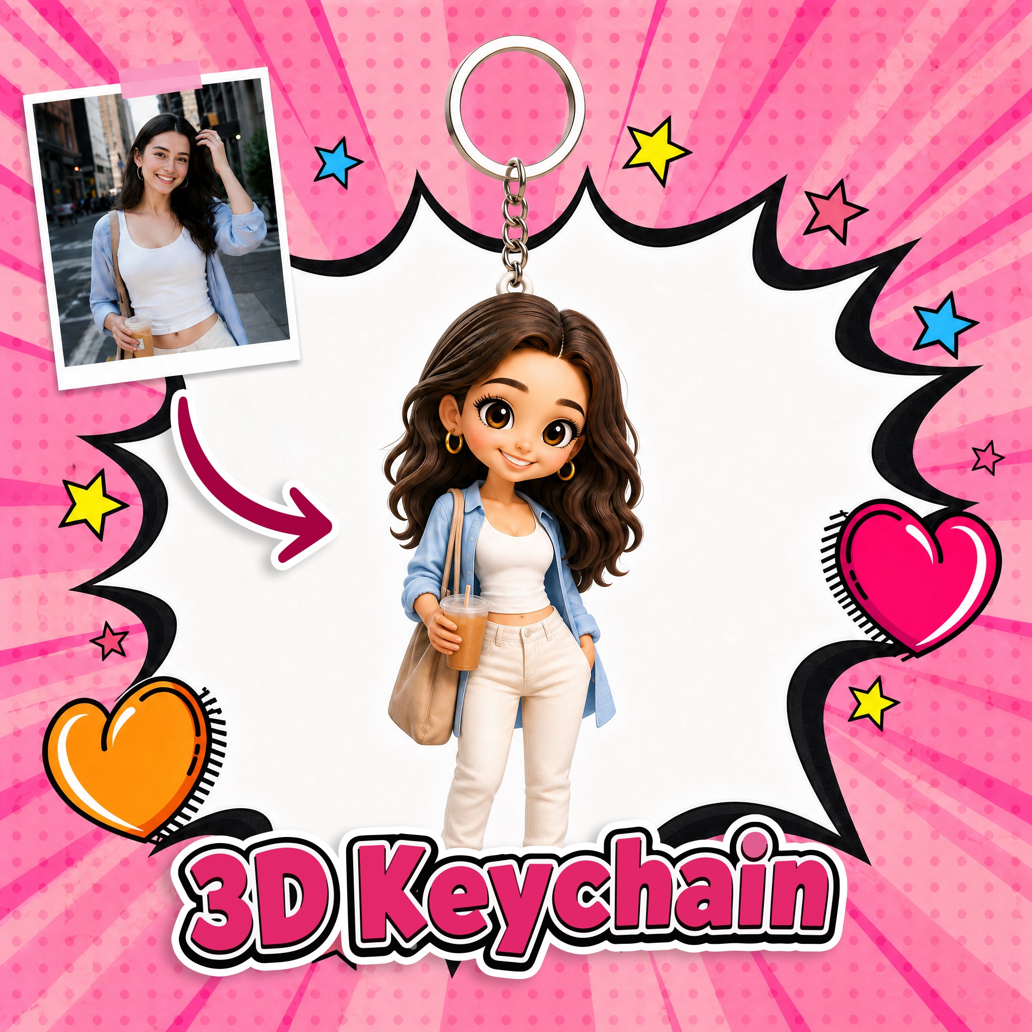 Personalized 3D Keychain from Photo – Custom Bag Charm Gift for Him & Her