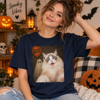 Personalized Pet Photo T-Shirt – Custom “My Pet Says Boo” Design, Halloween Outfit Gift for Pet Lovers