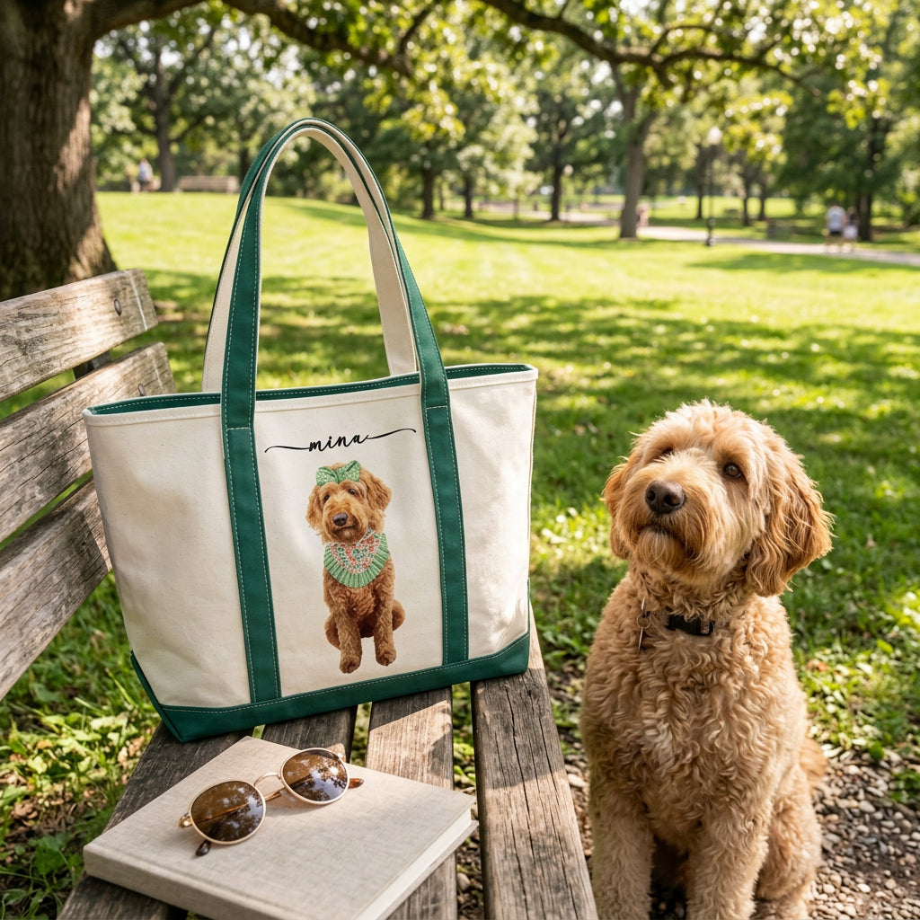 Custom Dog Cat Portrait - Turn Pet Photo Into Art - Retro Frame - Personalized Tote Bag