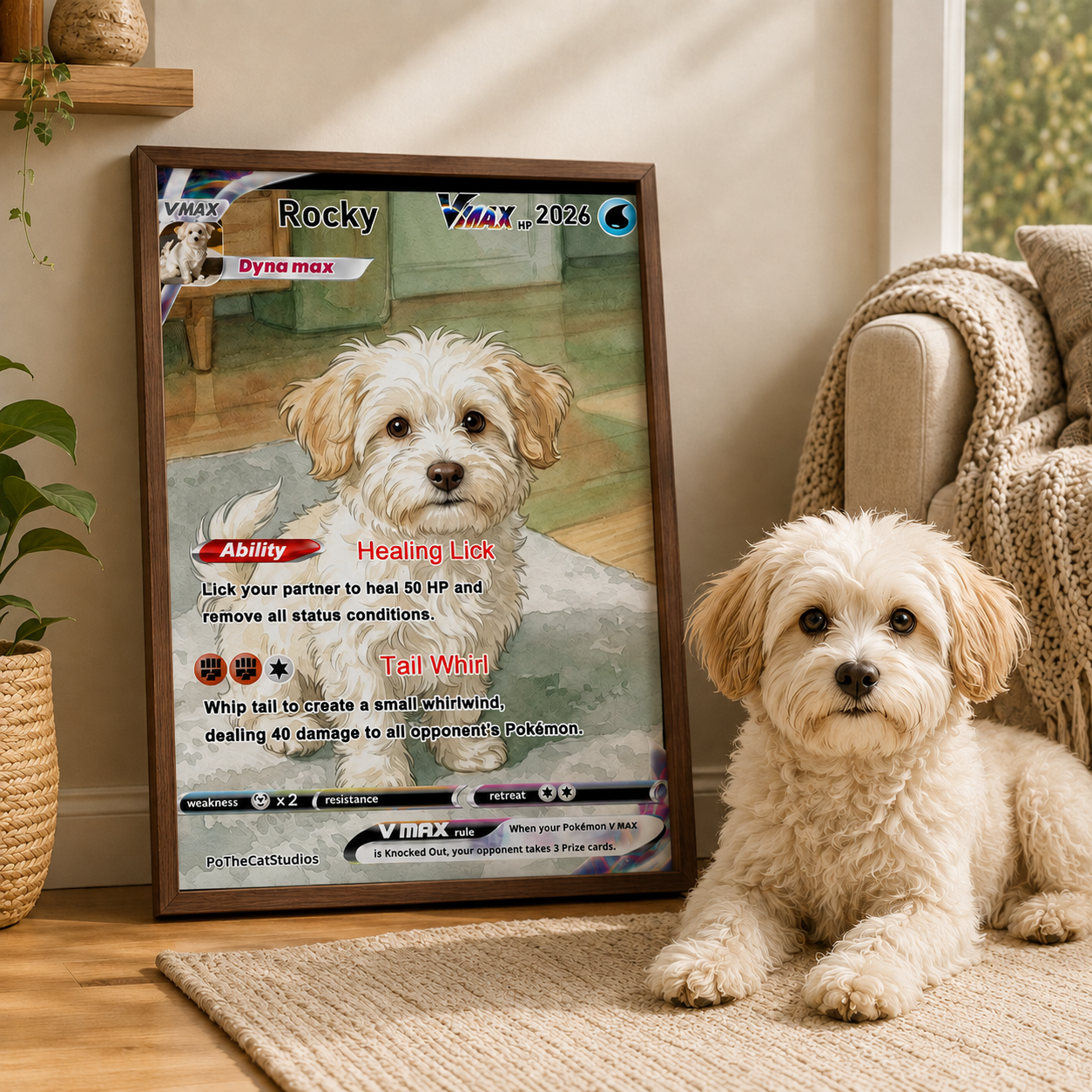Personalized Anime Pet Portrait Pokemon‑Style Poster, Custom TCG VMAX VSTAR Inspired Pet Wall Art Print Gift for Pet Lovers