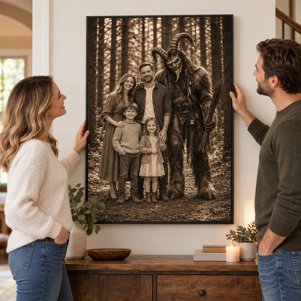 Personalized Horror Poster, Custom Photo Vintage Fantasy Wall Art, Spooky Halloween Gift for Couples and Families