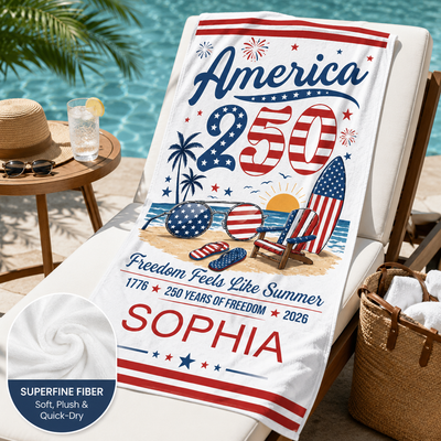 America 250 Freedom Feels Like Summer - Personalized Beach Towel