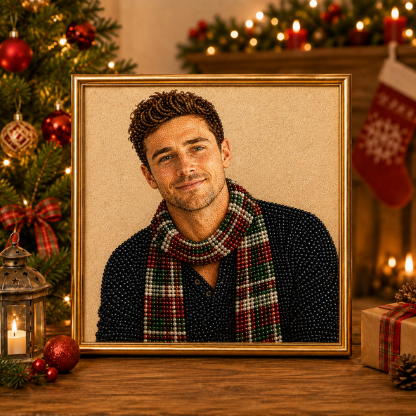 Custom Portrait 3D Pearl Art DIY Kit – Personalized Photo Christmas Pearl Bead Canvas for Holiday Decor & Family Gifts