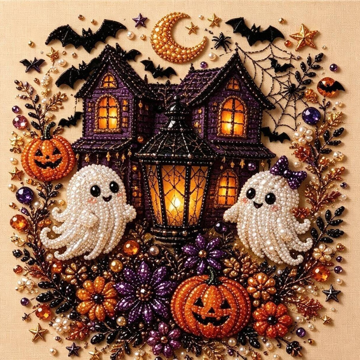 Halloween Ghost Pearl Art DIY Kit, Spooky Cute 3D Diamond Painting Crafts for Adults, DIY Fall Home Decor Wall Art, Beginner DIY Seasonal Party Gift