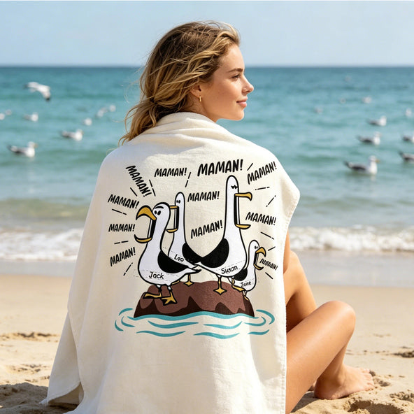 Seagull Mom Mom Mom - Personalized Beach Towel Funny Mother's Day Gift For Mom