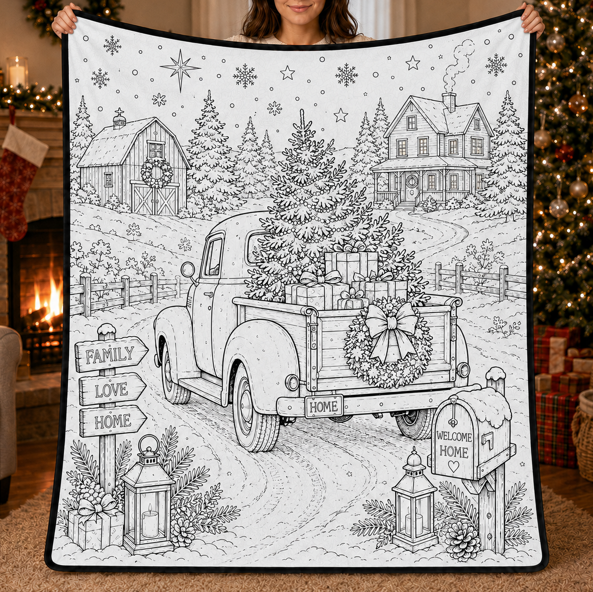 DIY Christmas Drawing Blanket with 24 Colors Markers, Doodle Your Own Xmas Blanket, Customizable Washable Paint Play Blanket for Adults, Kids