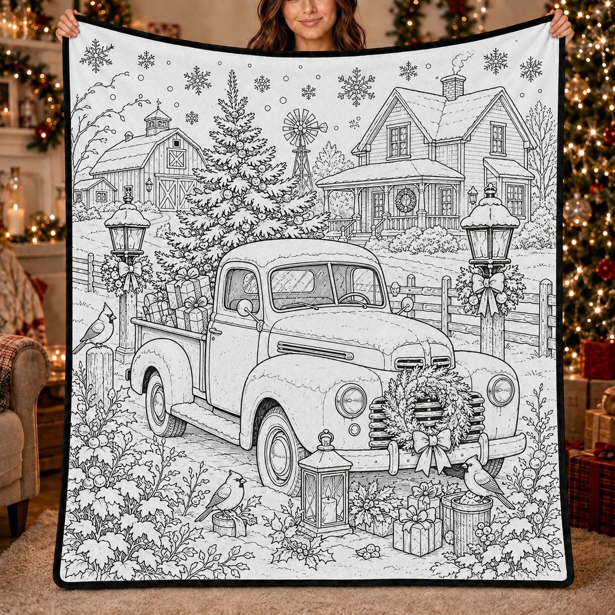 DIY Christmas Drawing Blanket with 24 Colors Markers, Doodle Your Own Xmas Blanket, Customizable Washable Paint Play Blanket for Adults, Kids