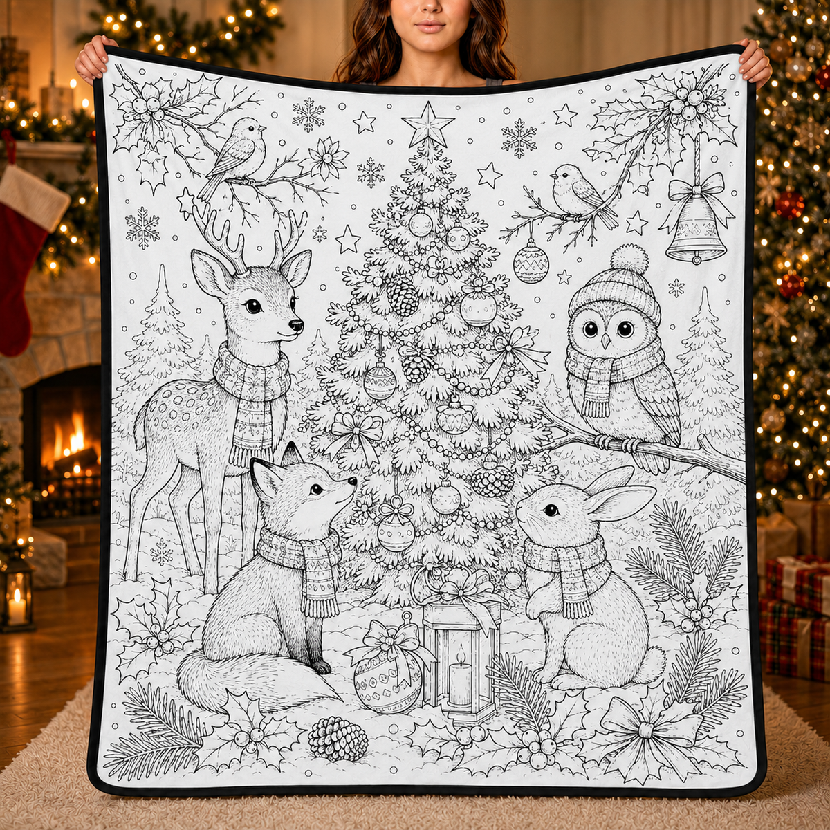 DIY Christmas Drawing Blanket with 24 Colors Markers, Doodle Your Own Xmas Blanket, Customizable Washable Paint Play Blanket for Adults, Kids