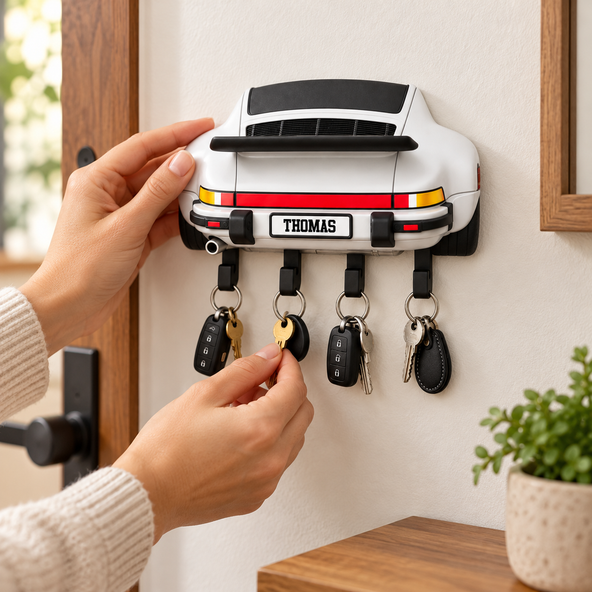 Personalized Sports Car Key Holder, Custom Name 3D Wall Key Rack, Unique Christmas Gift for Car Lovers