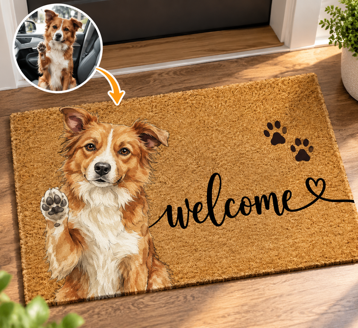 Welcome Pet Portrait Watercolor Art Welcome Mat - Personalized Doormat