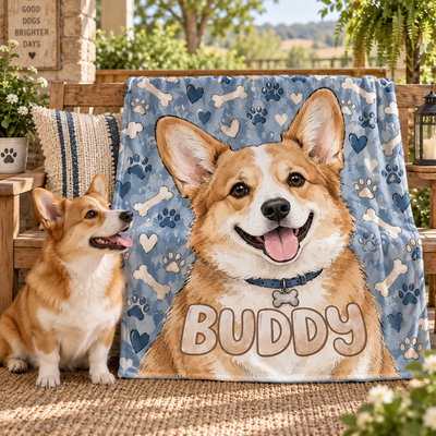 Custom Pet Portrait Watercolor Fish Bone Design, Personalized Blanket Name Keepsake, Ideal Birthday & Adoption Present for Dog Cat Pet Parents