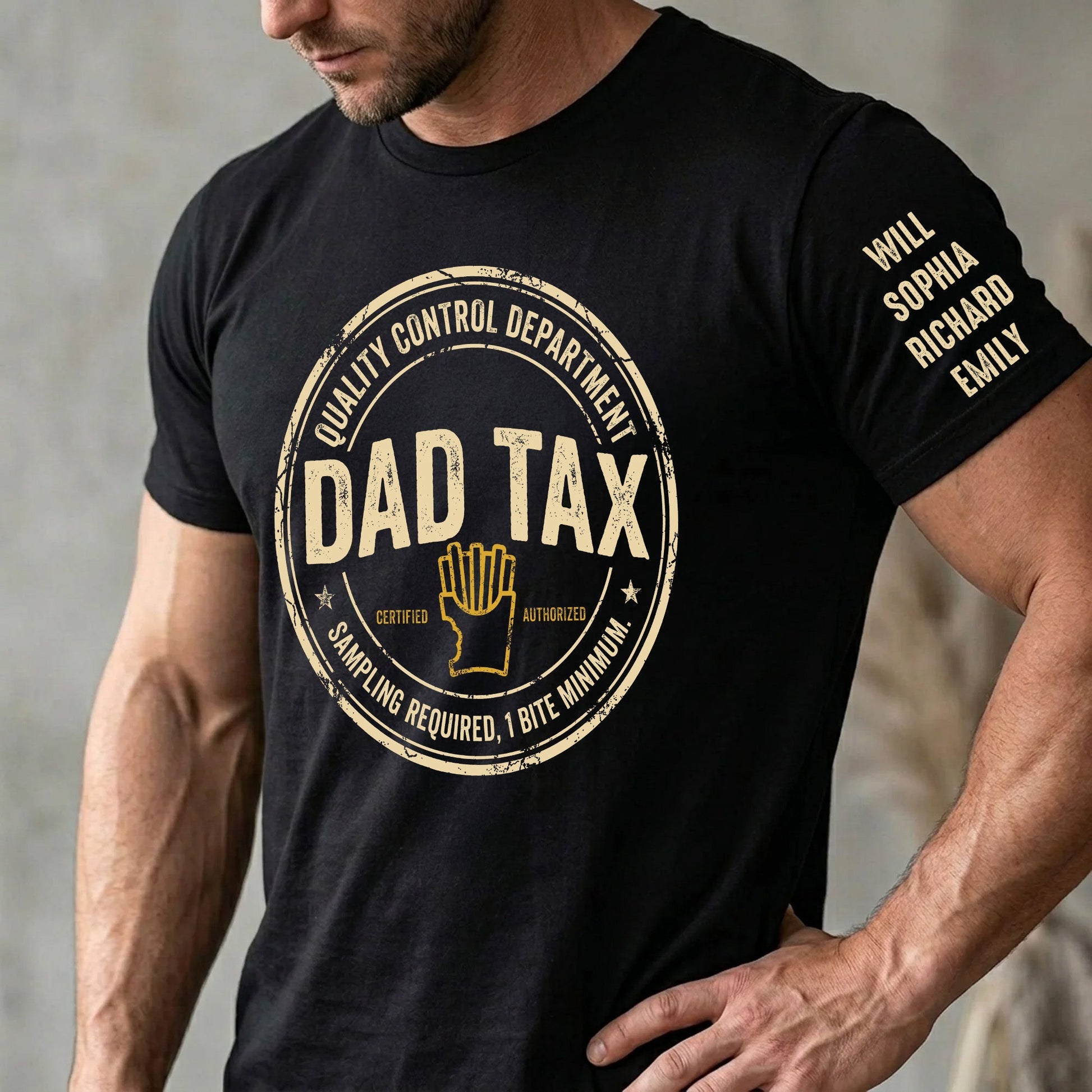 Dad Tax - Funny Father's Day Gift - With Kids' Name On Sleeves - Personalized Shirt