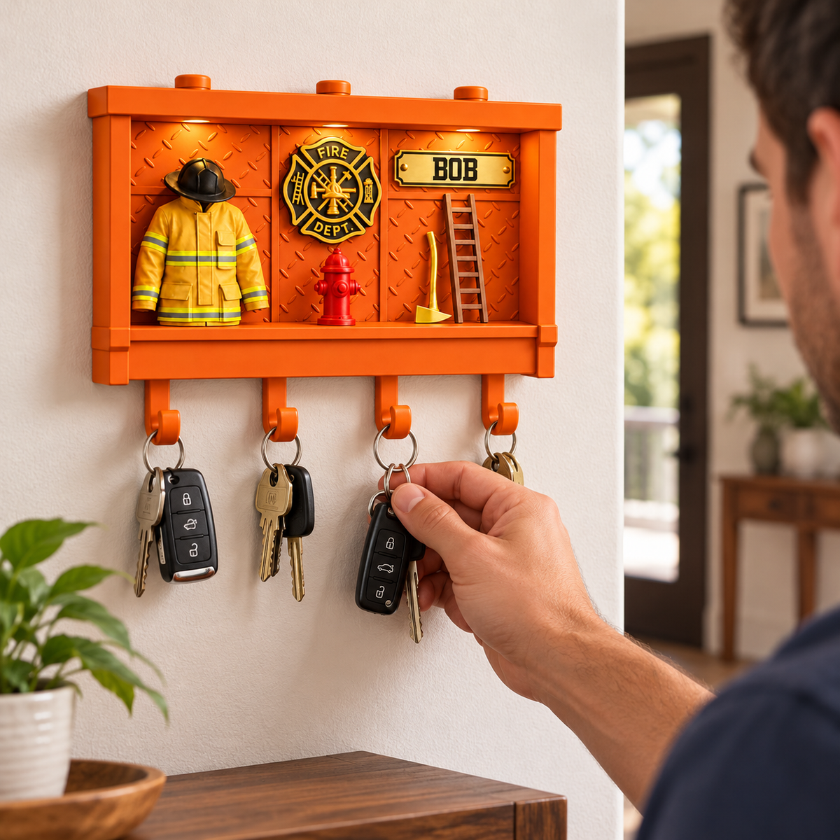 Personalized Firefighter Key Holder, 3D Printed Firefighter Shadow Box ...