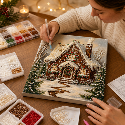 3D Pearl Art DIY Canvas Kit – Custom Name Winter Fantasy Design for Christmas Home Decor, Gift for Families & Crafters