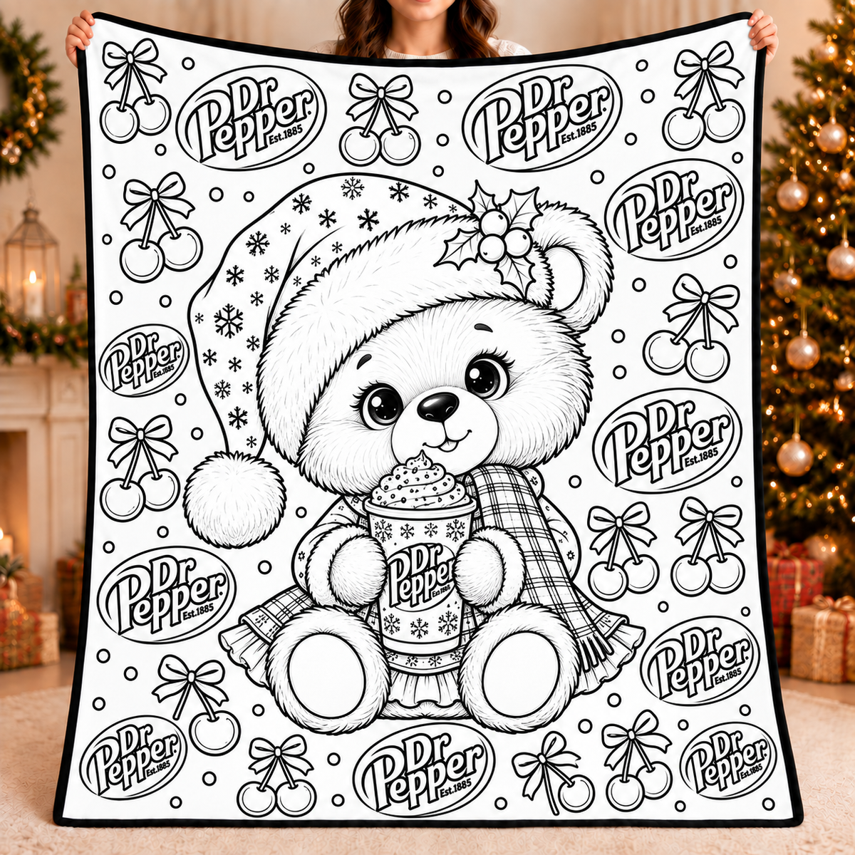 Highland Cow Dr Pepper Coloring Blanket, DIY Color Your Own Blanket, Cute Cow Soda Themed Throw Blanket, Creative Art Gift for Cow and Soda Lovers