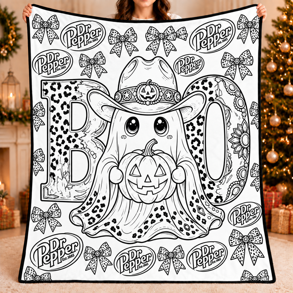 Highland Cow Dr Pepper Coloring Blanket, DIY Color Your Own Blanket, Cute Cow Soda Themed Throw Blanket, Creative Art Gift for Cow and Soda Lovers