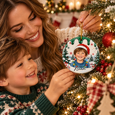 Custom Family Photo Christmas Keepsake, Festive Holiday Portrait Gift - Personalized Ornament