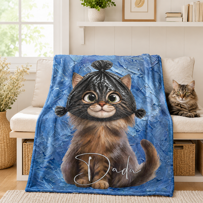 Personalized Funny Pet Blanket, Custom Name Plastic Bag Head Pet Flannel Fleece Blanket, Humorous Pet Home Decor Gift for Pet Lovers