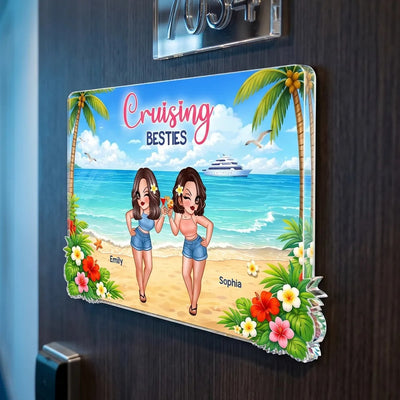 Pretty Cruise Besties On The Beach - Personalized Cruise Cabin Door Magnet - Girls Trip Cruise Trip Keepsake