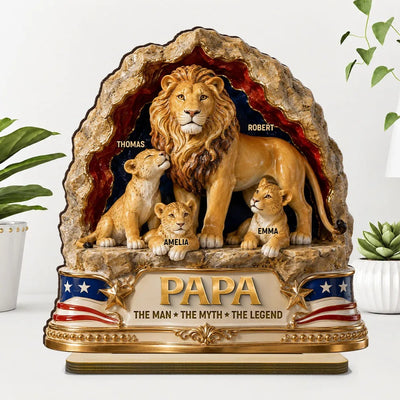 Lion Dad the Legend - Personalized 2-Layered Wooden Plaque - Father's Day Gift for Dad, Husband