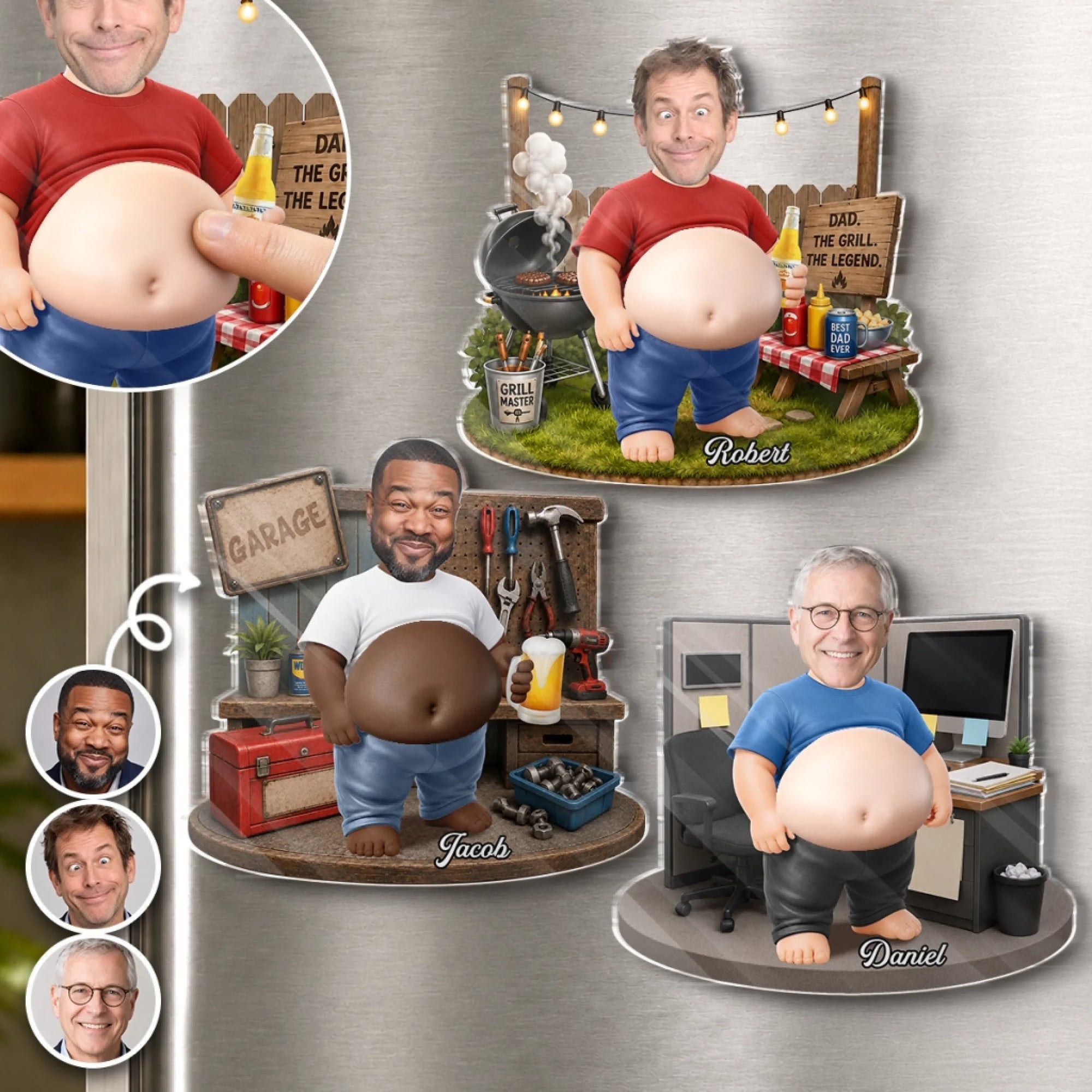 Custom Photo Dad Bod Belly Squishy Acrylic Fridge Magnet – Personalized Father's Day Funny Gifts For Dad, Grandpa – I Make Dad Jokes Professionally