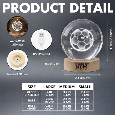 We Scored The Best Soccer Mom - Personalized Crystal Ball LED Night Light - Mother's Day Gift for Mom, Wife