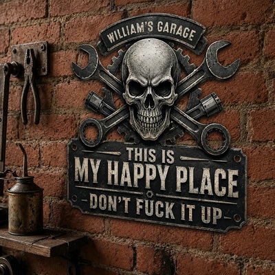 This Is My Happy Place - Funny Garage Sign For Him - Personalized Metal Sign