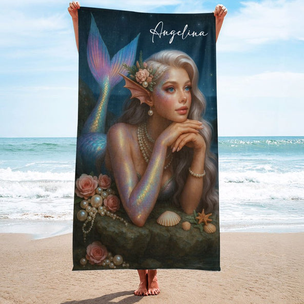 Pretty Mermaid Personalized Beach Towel, Custom Mermaid from Photo