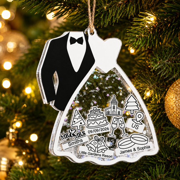 First Christmas Ornament Couple Bride & Groom - Personalized 3-Layered Acrylic Shaker Ornament