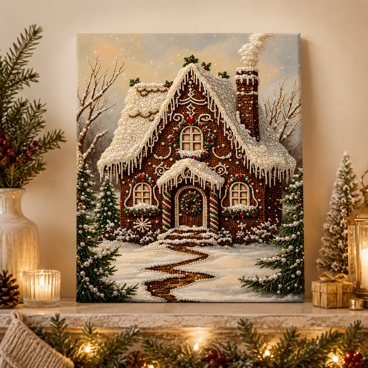 3D Pearl Art DIY Canvas Kit – Custom Name Winter Fantasy Design for Christmas Home Decor, Gift for Families & Crafters