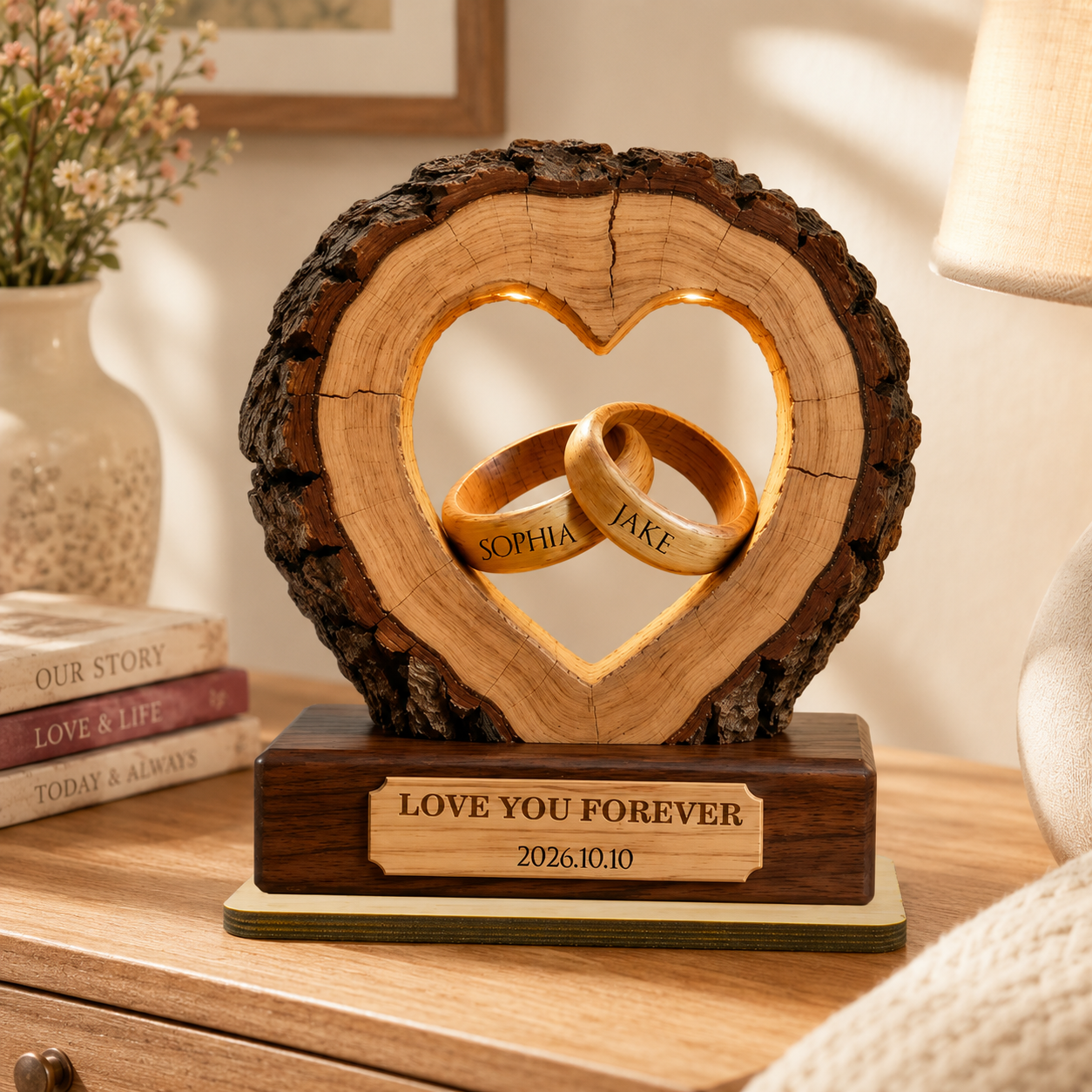 Together Forever Couple Anniversary - Personalized 2-Layered Wooden Plaque - Heartfelt Gift for Her, for Him