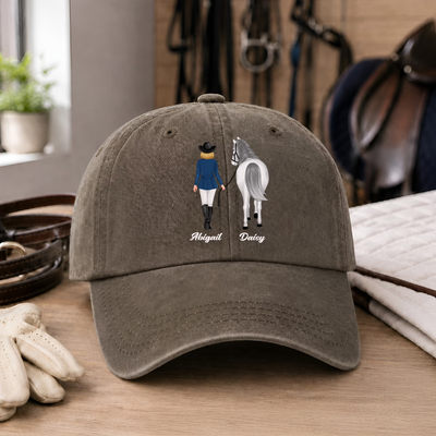 Personalized Cartoon Character Horse Back View Baseball Cap with Name Daily Wear Birthday Gift for Friends Horse Lovers