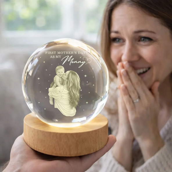 First Mother's Day As My Mommy - Personalized Crystal Ball LED Night Light - Heartfelt Mother's Day Gift for New Mom, Wife