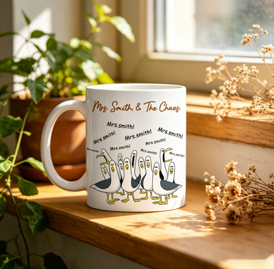 Personalized Teacher Seagull Mug - Funny Custom Teacher Name Coffee Cup, "Mine!" Inspired Appreciation Gift