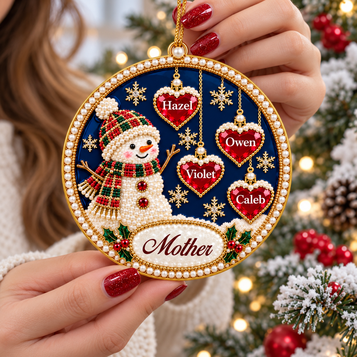 Personalized Christmas Ornament – Custom Snowman Family Acrylic Keepsake with Names, Festive Tree Decor & Holiday Gift for Grandparents and Family