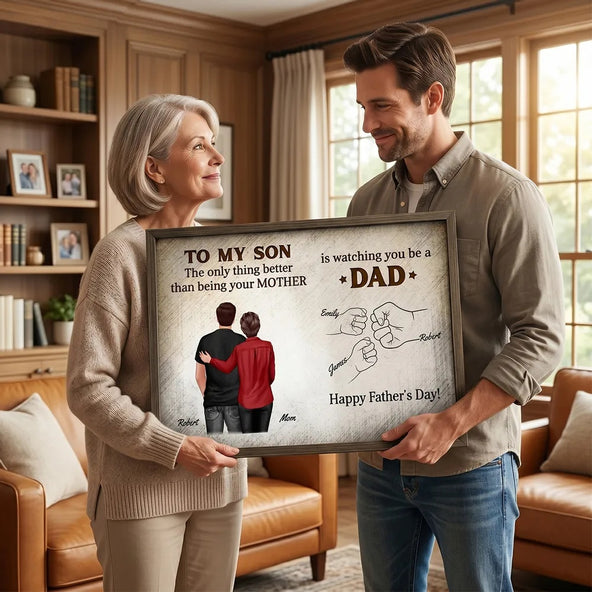 Retro Vintage From Mom Dad To Son Watching You Be A Dad Fist Bump - Personalized Poster - Father's Day Gift For Son - WITHOUT FRAME