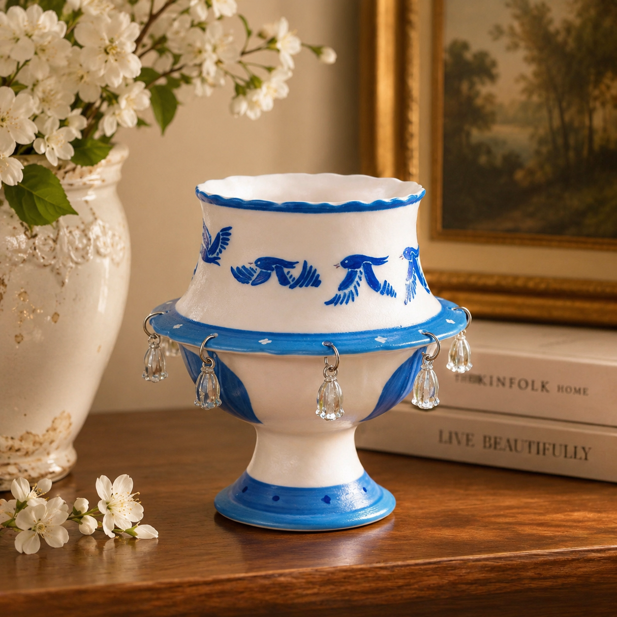 Rotating Bird Ceramic Cup Decor – Handmade Spinning Bell Tabletop Ornament for Home & Office, Gift for Family & Friends