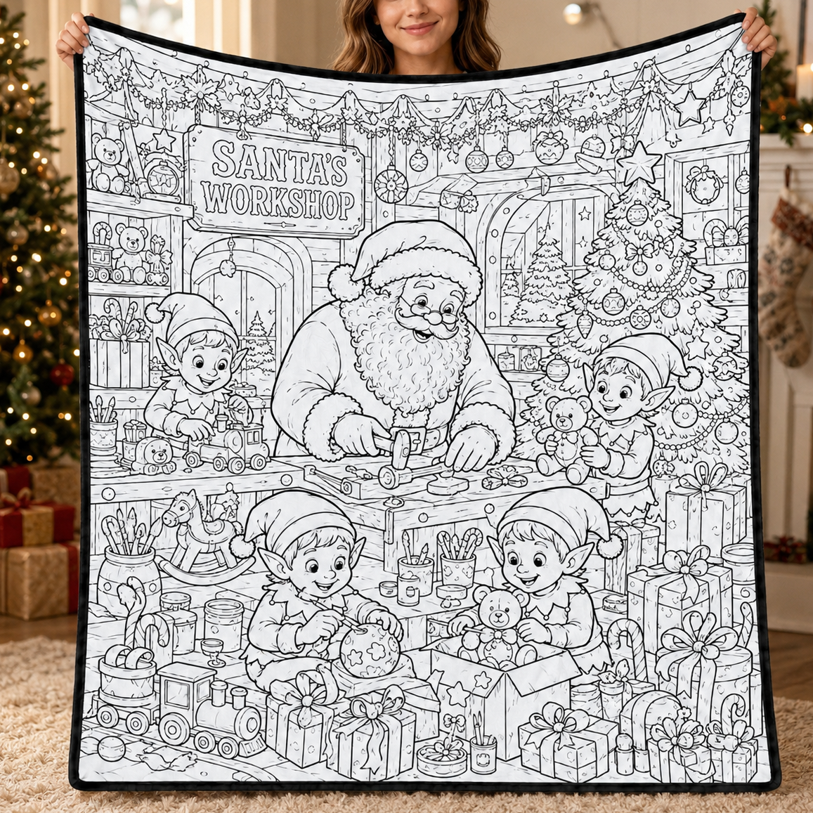 DIY Christmas Drawing Blanket with 24 Colors Markers, Doodle Your Own Xmas Blanket, Customizable Washable Paint Play Blanket for Adults, Kids
